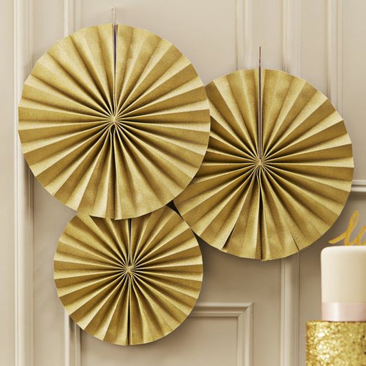 GOLD PINWHEEL FAN DECORATIONS