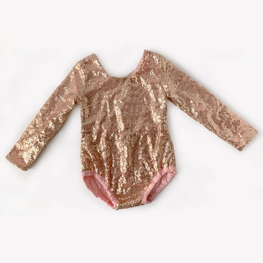 Rose Gold Sequin Long Sleeve Leotard