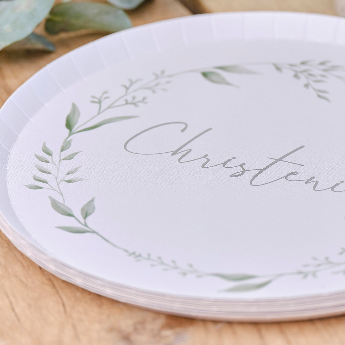 Paper plate baptism white and green