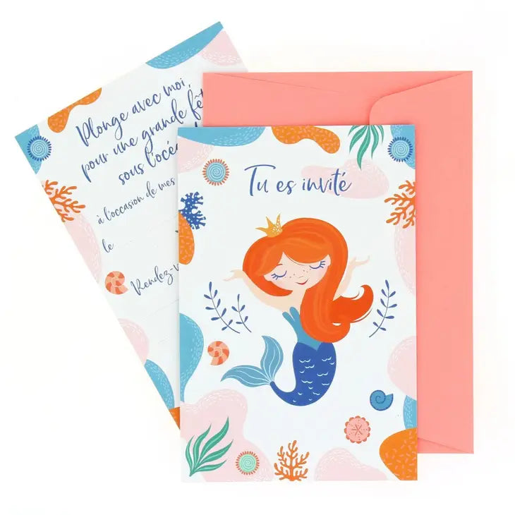 6 Coral Mermaid invitations