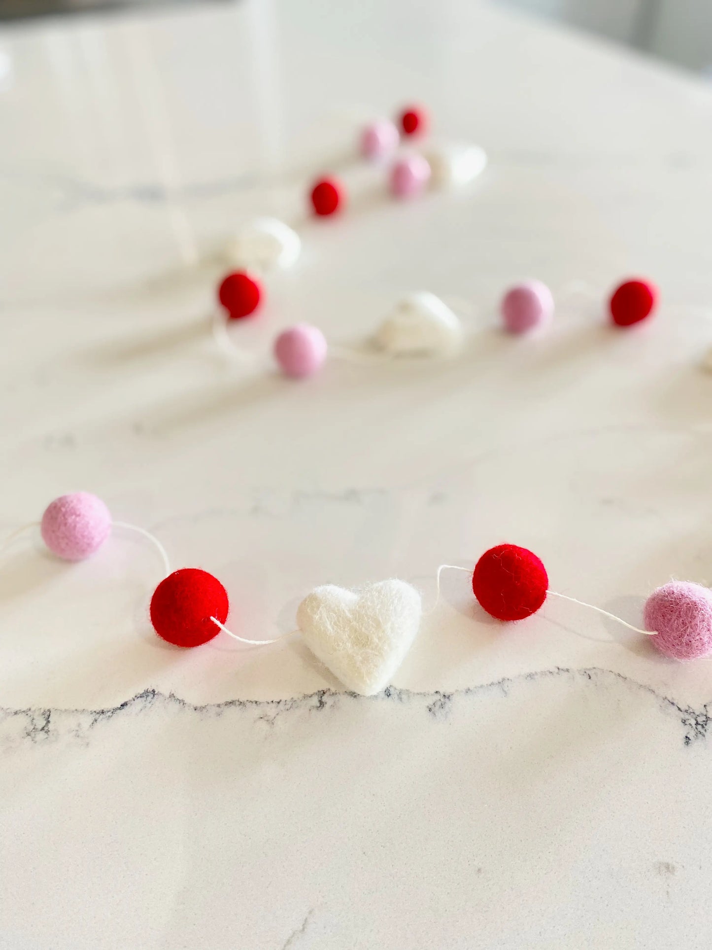 Romance Wool Felt Ball Garland - Valentine Boho Decor