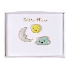 Sun Moon Cloud enamel pin set