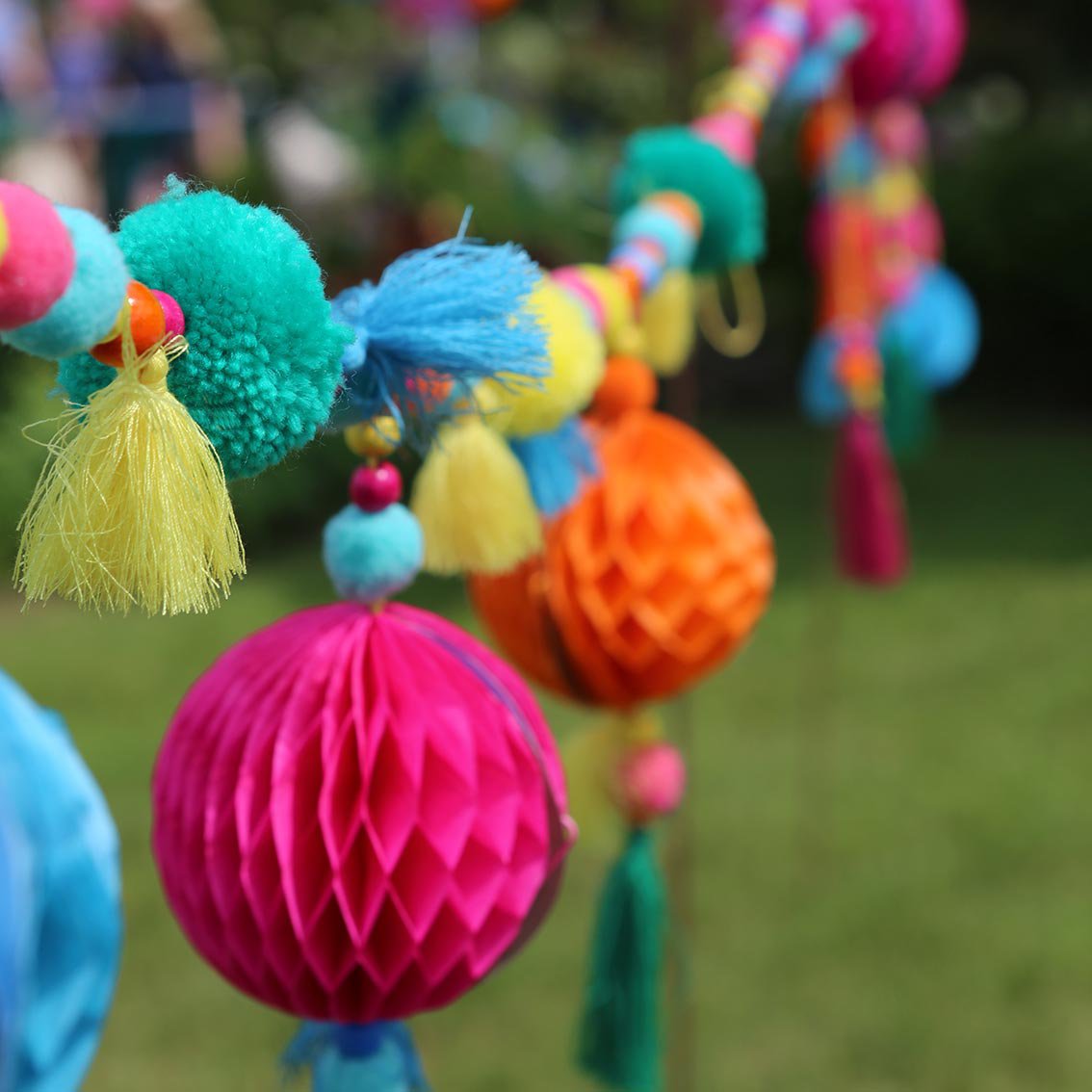 Colourful Pom Pom Garland with Tassel