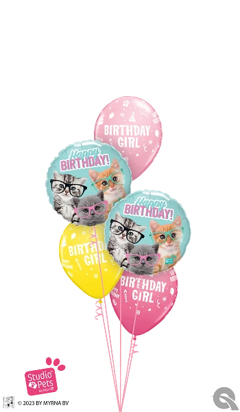 Birthday Kittens With Eyeglasses Foil Balloon