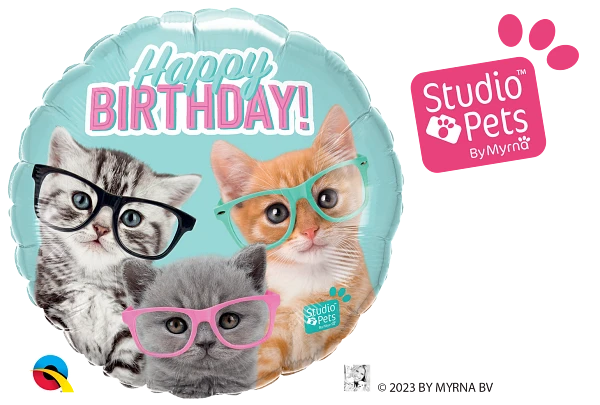 Birthday Kittens With Eyeglasses Foil Balloon