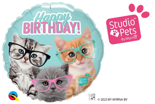 Birthday Kittens With Eyeglasses Foil Balloon