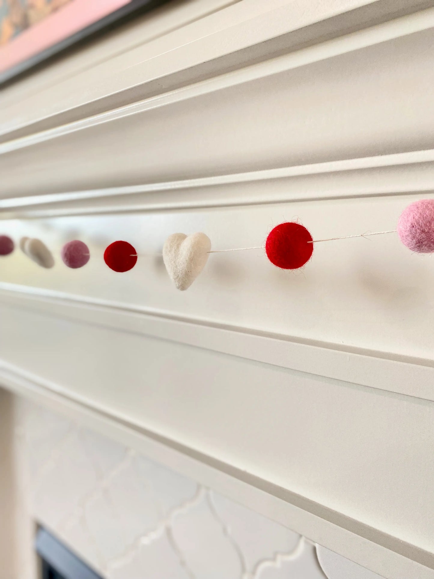 Romance Wool Felt Ball Garland - Valentine Boho Decor