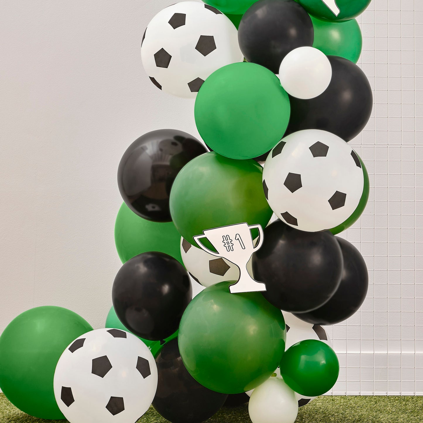 Football Balloon Arch with Card Trophy Decorations