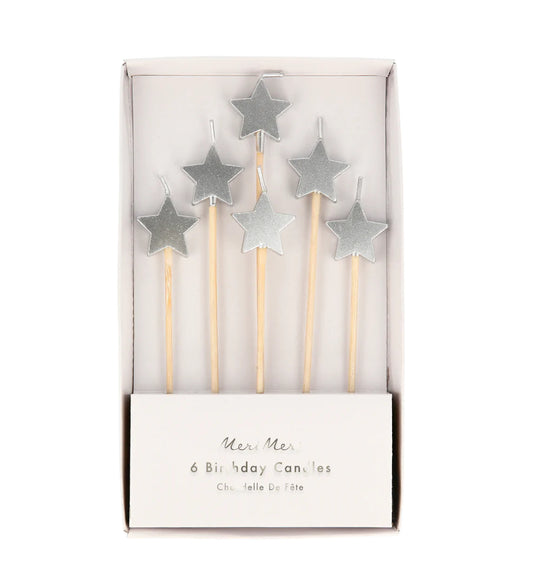 Silver Star Candles (x 6)