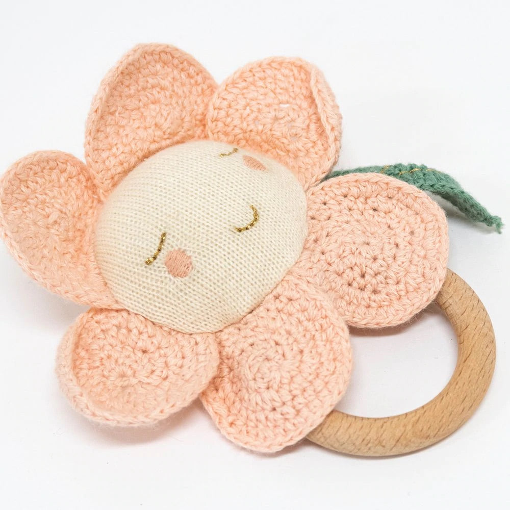 Peach Daisy Baby Rattle