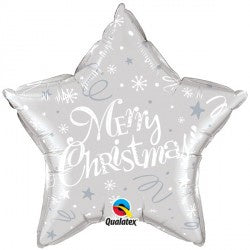 QUALATEX – FESTIVE SILVER MERRY CHRISTMAS 20″ STAR – 99818