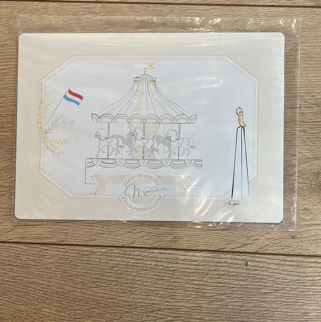 New born in Luxembourg card - moien - cream