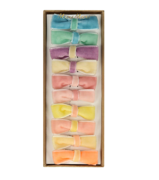 Pastel Velvet Mini Bow Clips (x 10)