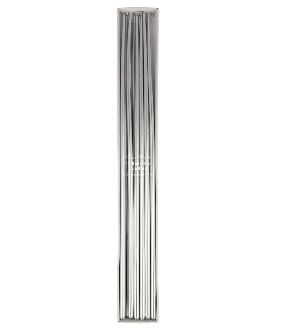 Silver Tall Tapered Candles (x 12)