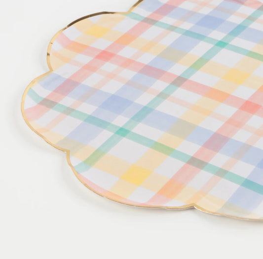 Plaid Pattern Dinner Plates (x 8)