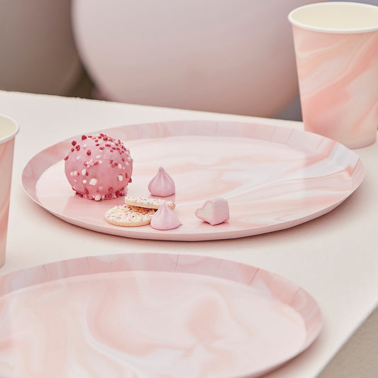 Pink Marble Print Paper Plates