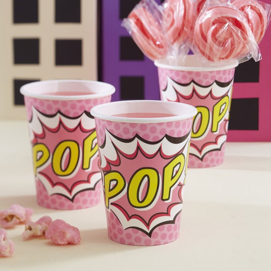 Gobelets en Carton Rose - Fête de Super-Héros Pop Art 