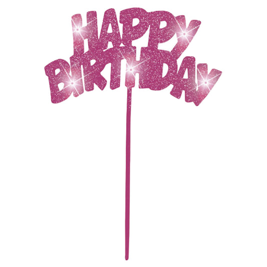 Pink Flashing Happy Birthday Cake Topper