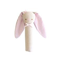 Bunny Rattle & Squeaker Linen- Pink